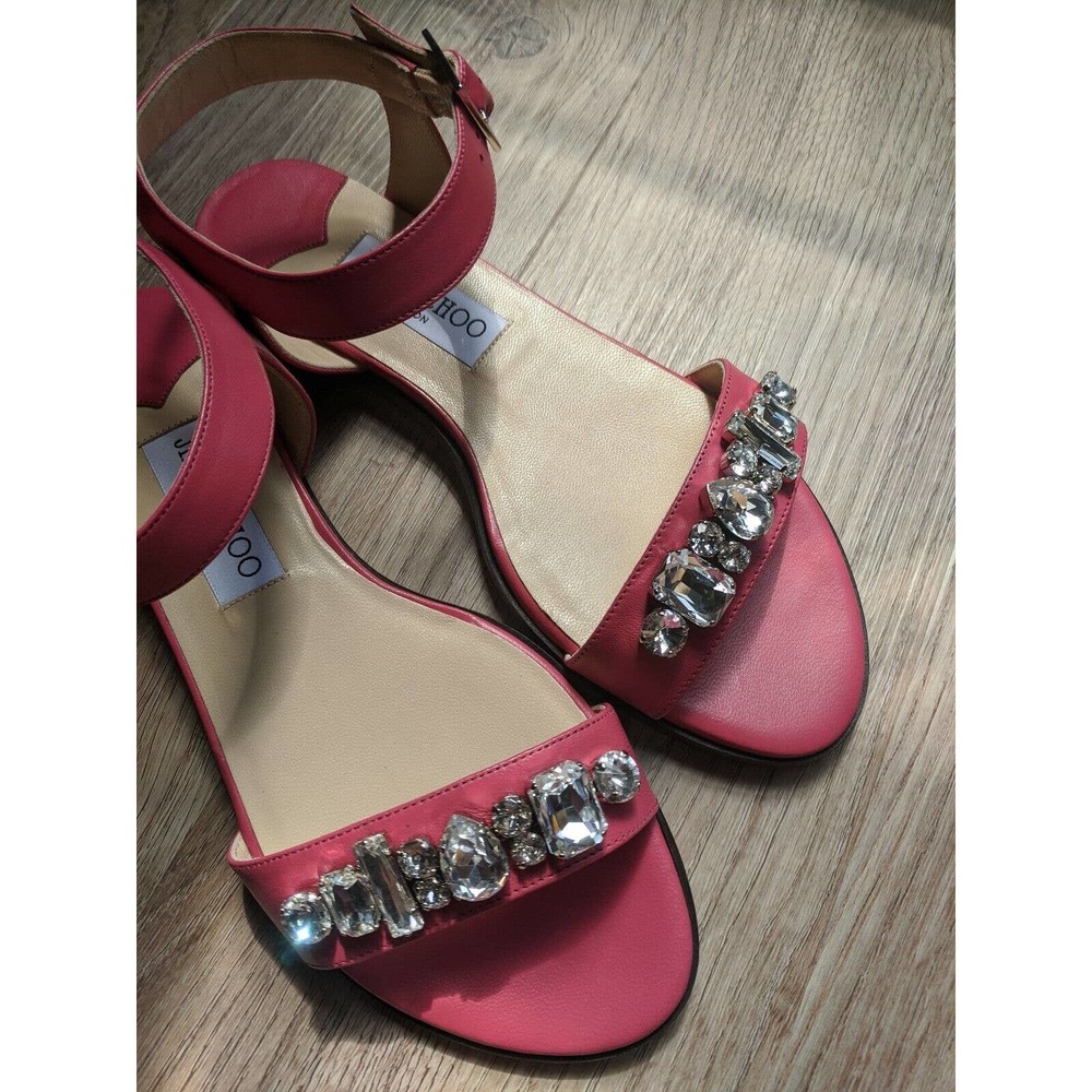 Jimmy Choo Jamie Onpa Crystal Jewel Embellished Sandal Flats Ankle Strap